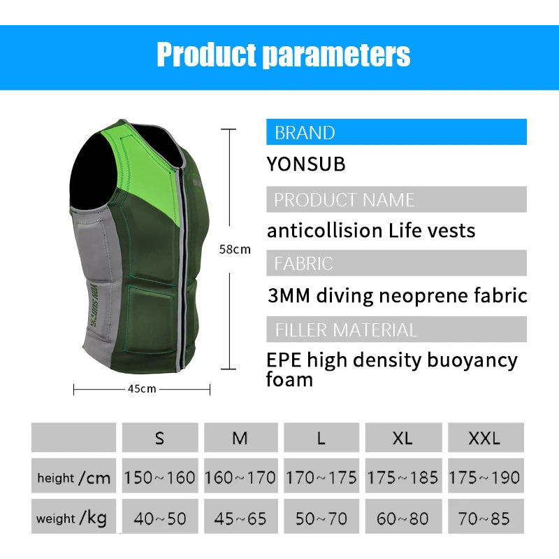 Adult Life Jacket Neoprene Buoyancy Safety Vest Water Sports