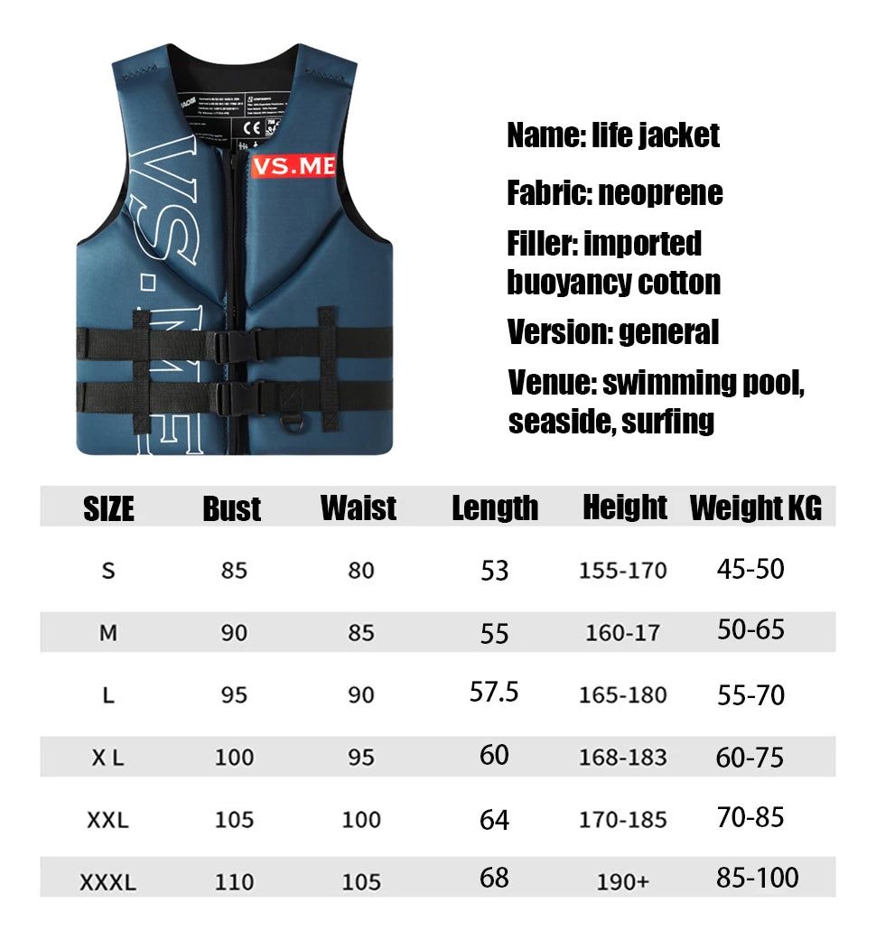 adult Life Jacket Neoprene Buoyancy Vest Anti-collision