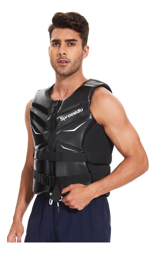 high Buoyancy Black Water Sports Leather Life Vest