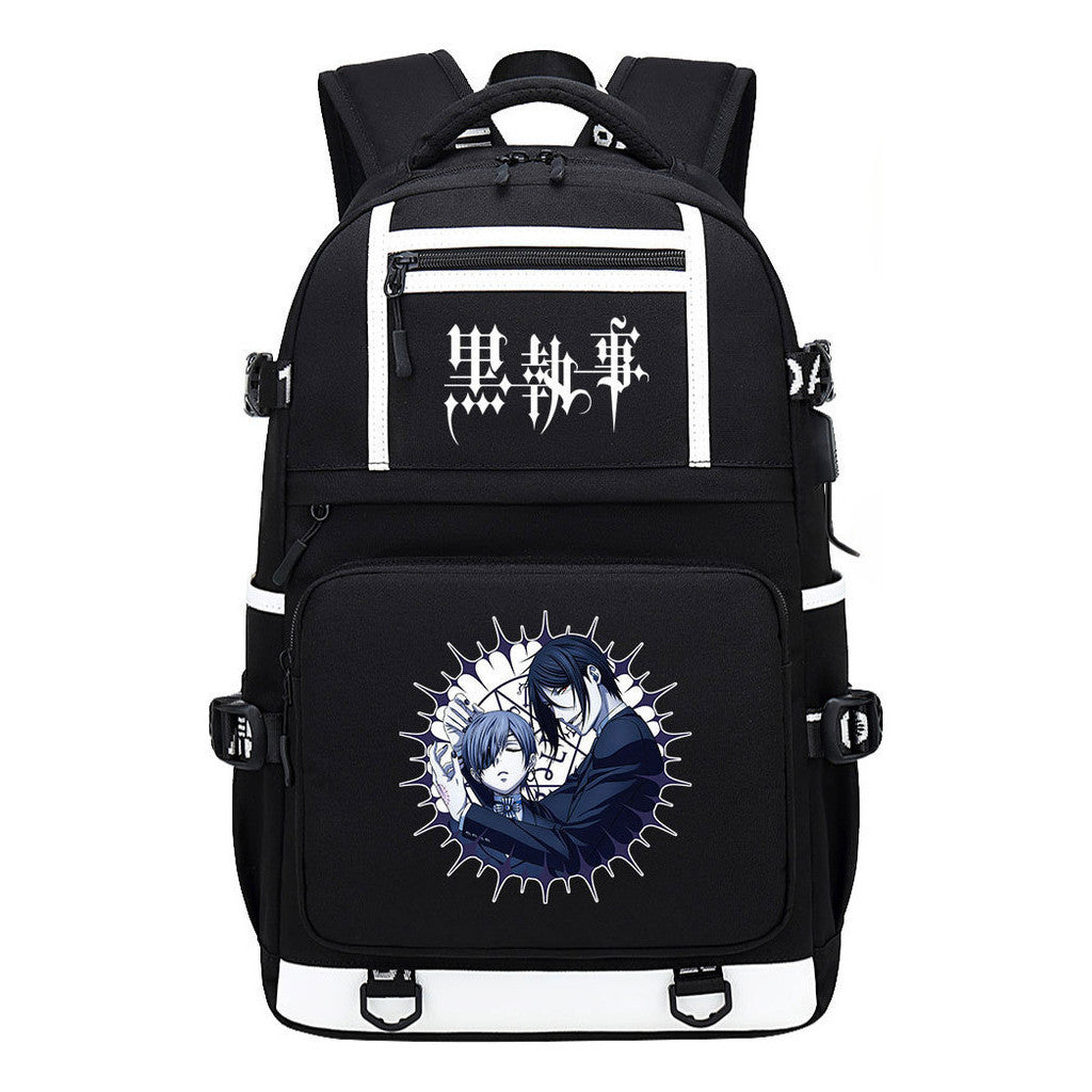 Manga Black Deacon Black Butler Printed Usb Youth Student Backpack Men's And Women's Leisure Travel Backpack