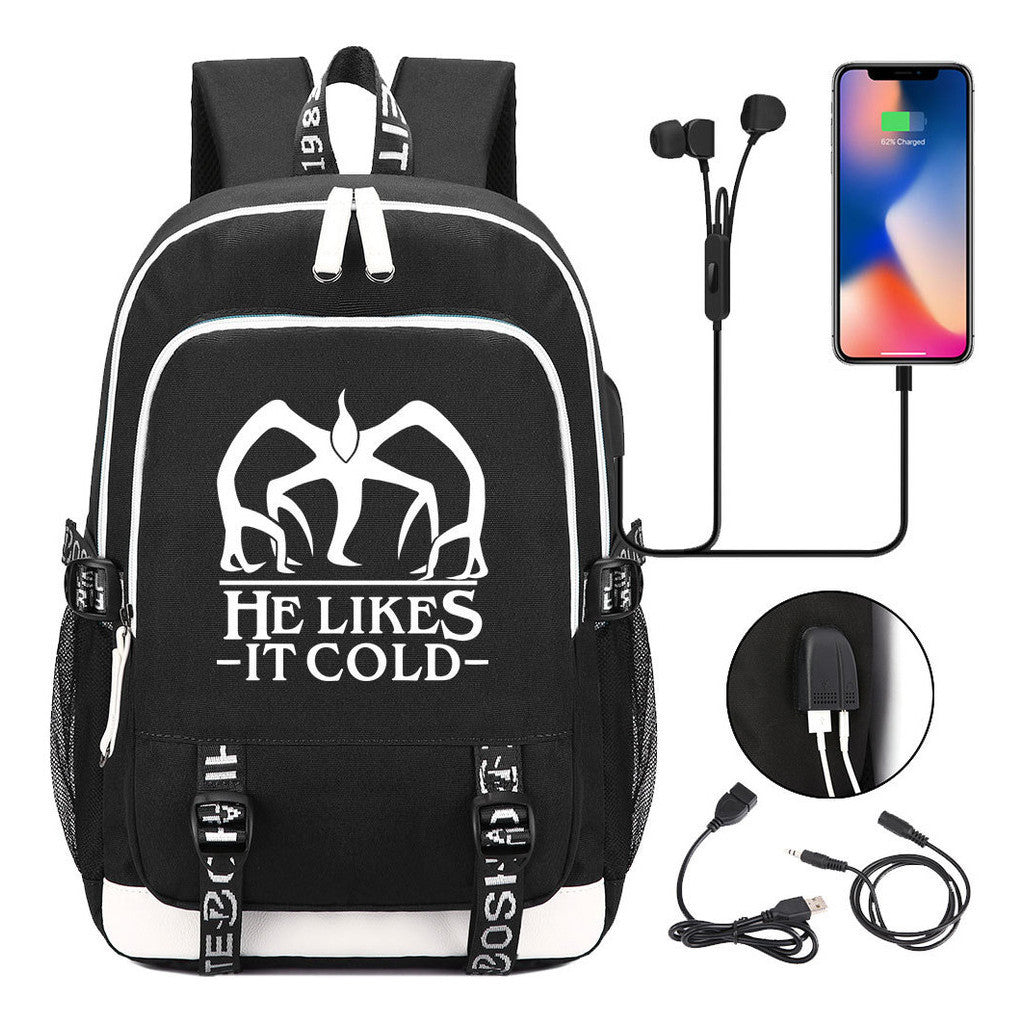 Strange Story Printed Usb Youth Student Backpack For Leisure Travel Backpack