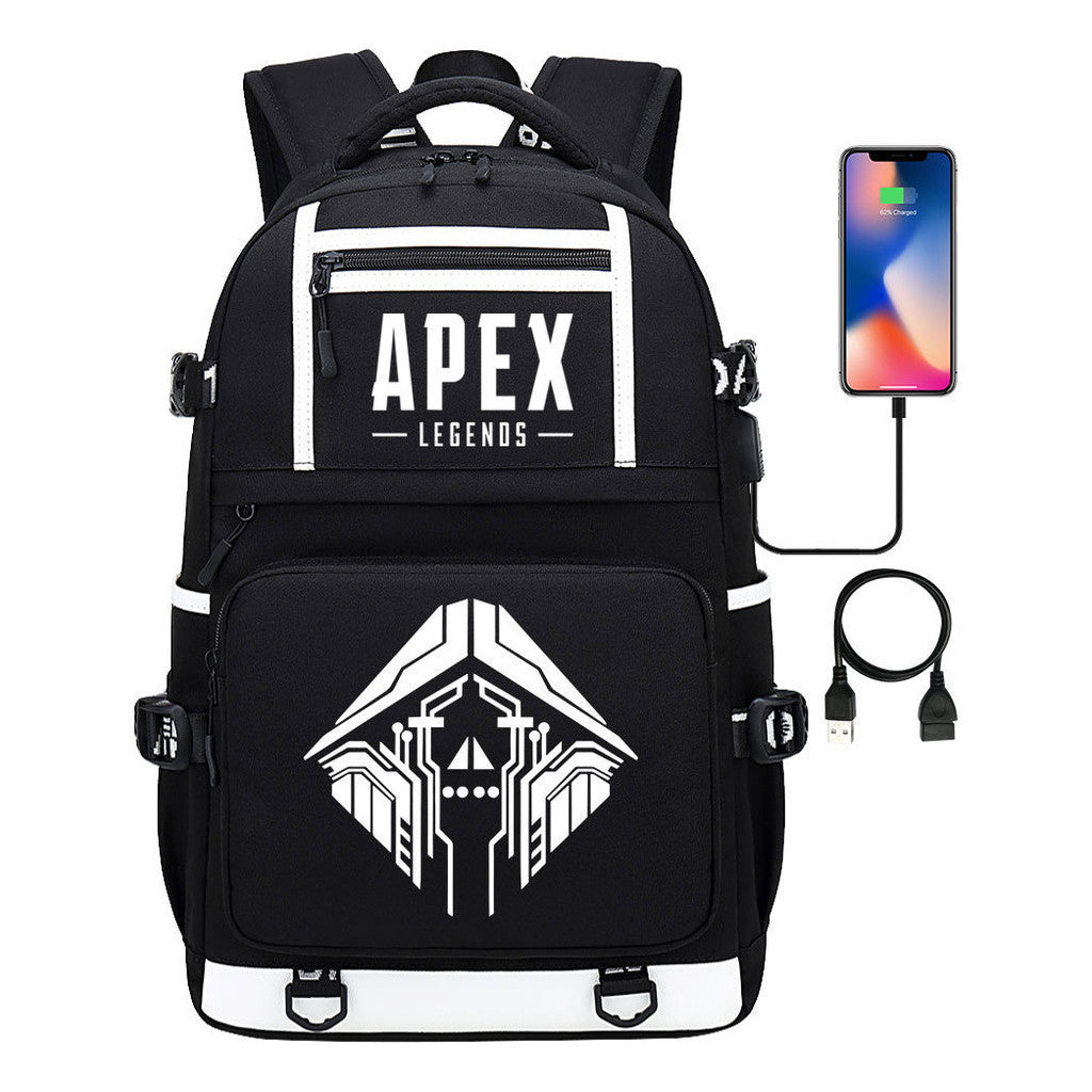 Apex Hero Print Usb Youth School Bag Backpack Leisure Travel Backpack