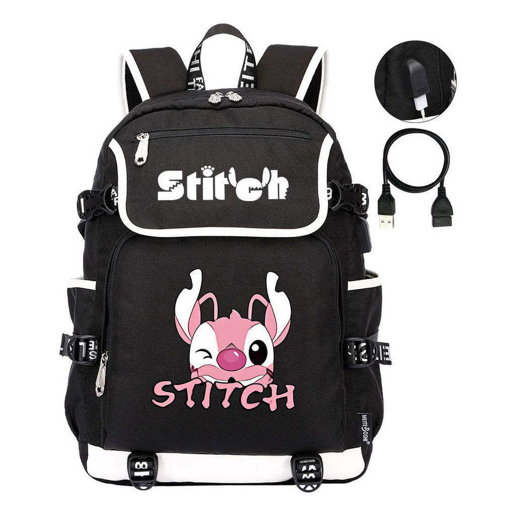 Anime Star Baby Stitch Printed Usb Student Backpack For Men And Women's Leisure Travel Backpack