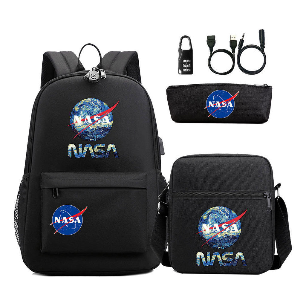 Fashionable Usb Password Lock Youth Student Backpack Three Piece Set Backpack