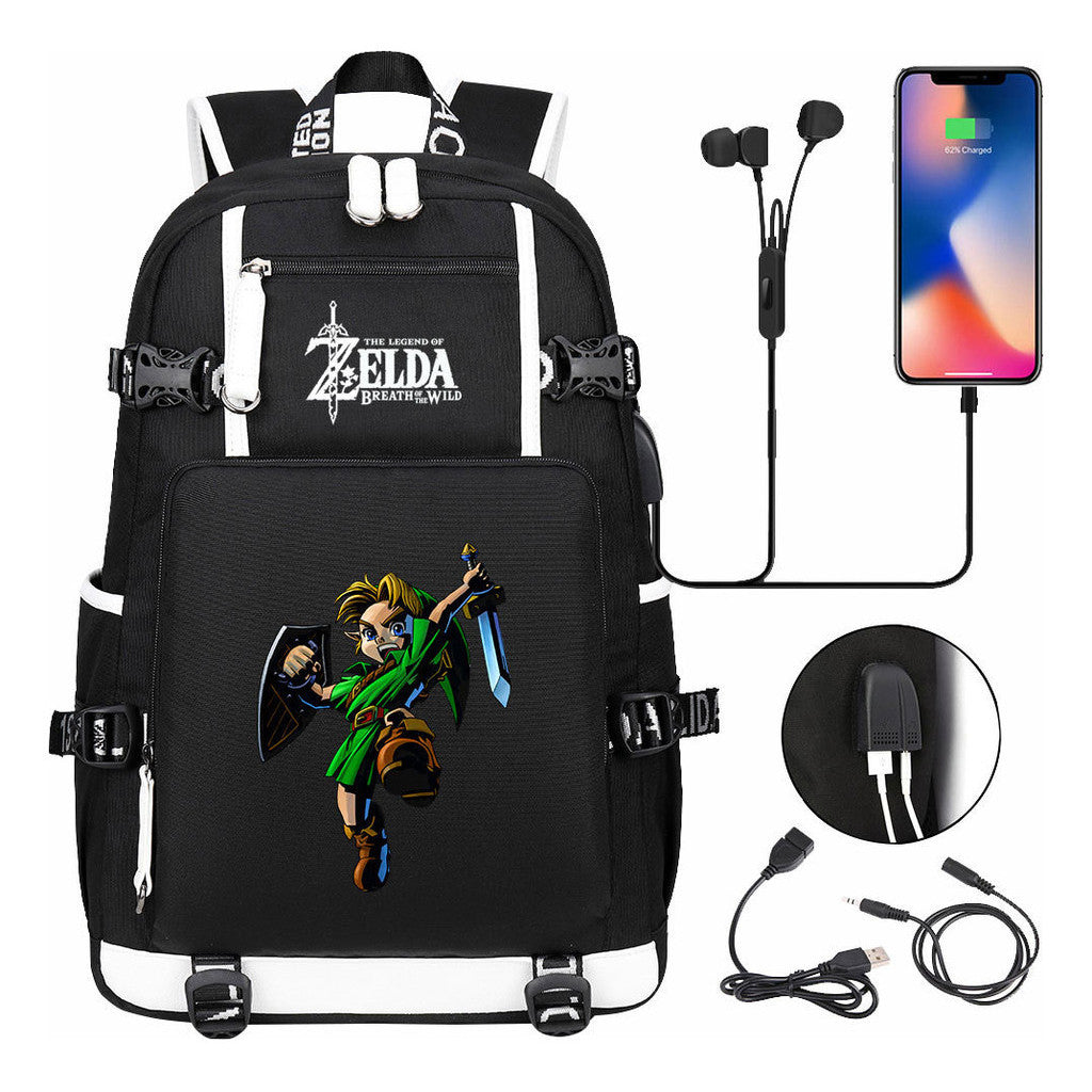 Legend Of Zelda Usb Earphones, Youth Backpacks, Men's And Women's Leisure Travel Backpacks