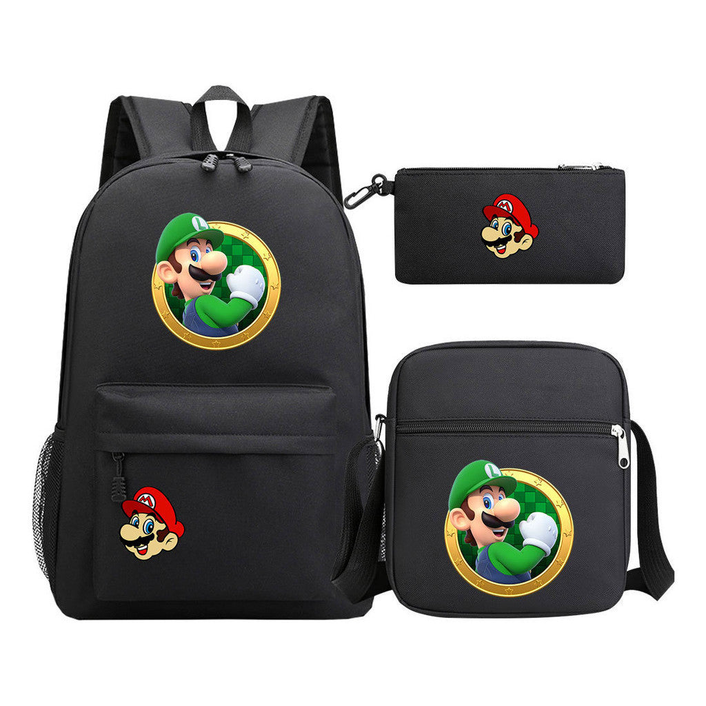 Super Mario Printed Student Backpack Three Piece Set For Men And Women's Backpack Set