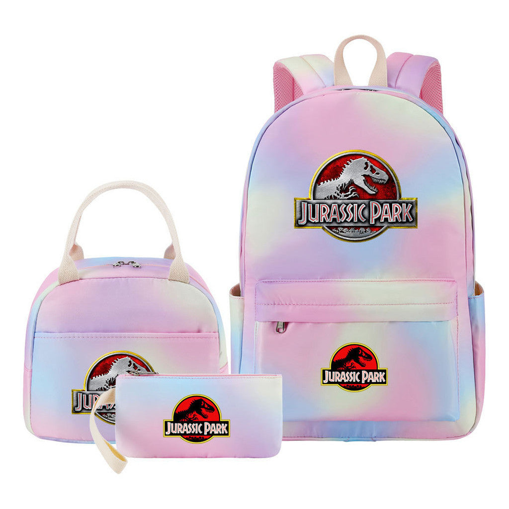 Jurassic Park Dinosaur Student Girls School Bag Lunch Bag Three Piece Set Backpack Set