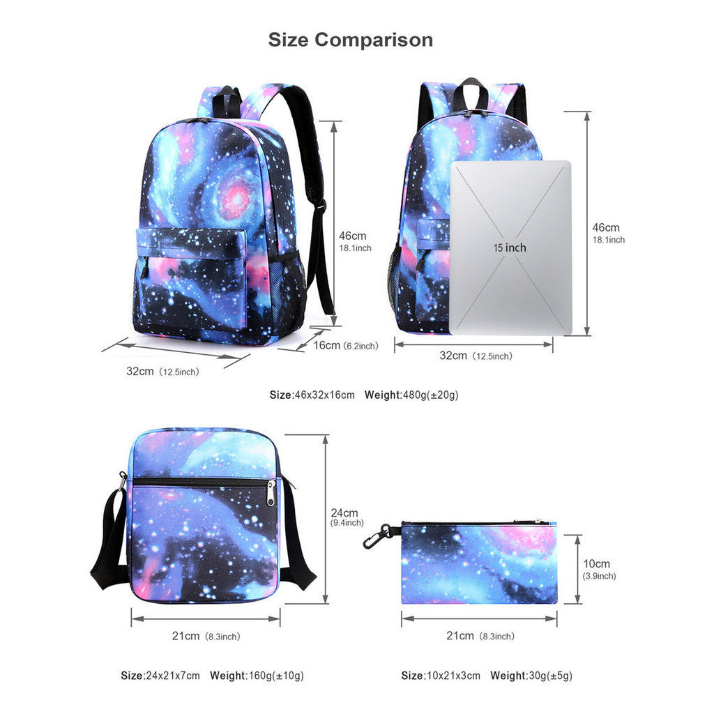 Printed Youth Student School Bag Three Piece Set Men's And Women's Shoulder Set Backpack