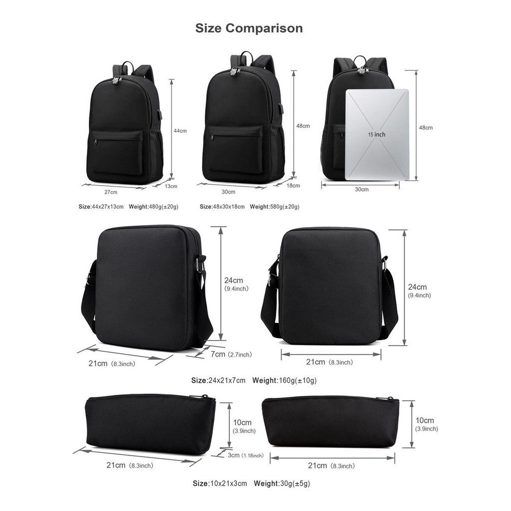Fashionable Usb Password Lock Youth Student Backpack Three Piece Set Backpack