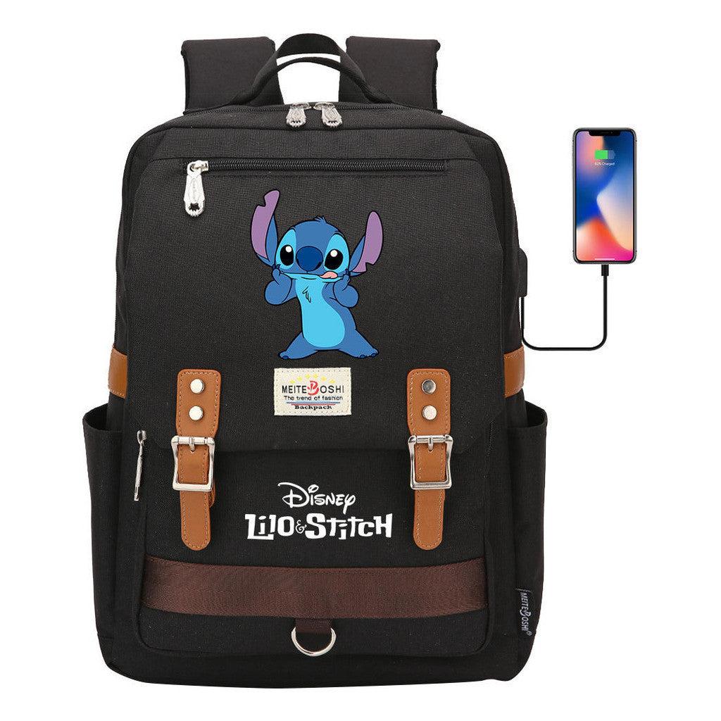Anime Star Baby Stitch Printed Youth Student School Bag Casual Magnetic Buckle Backpack