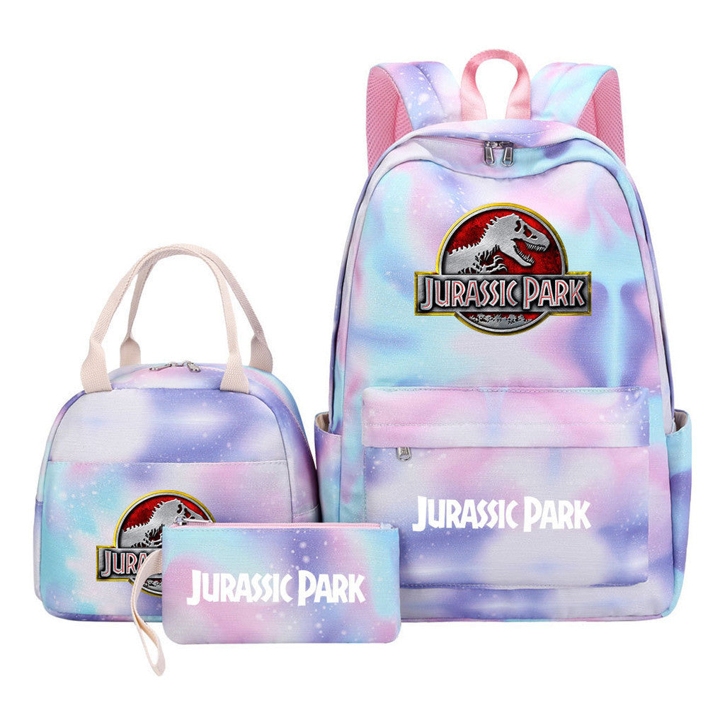 Jurassic Park Dinosaur Youth Student Girls School Bag Lunch Bag Three Piece Set Backpack Set