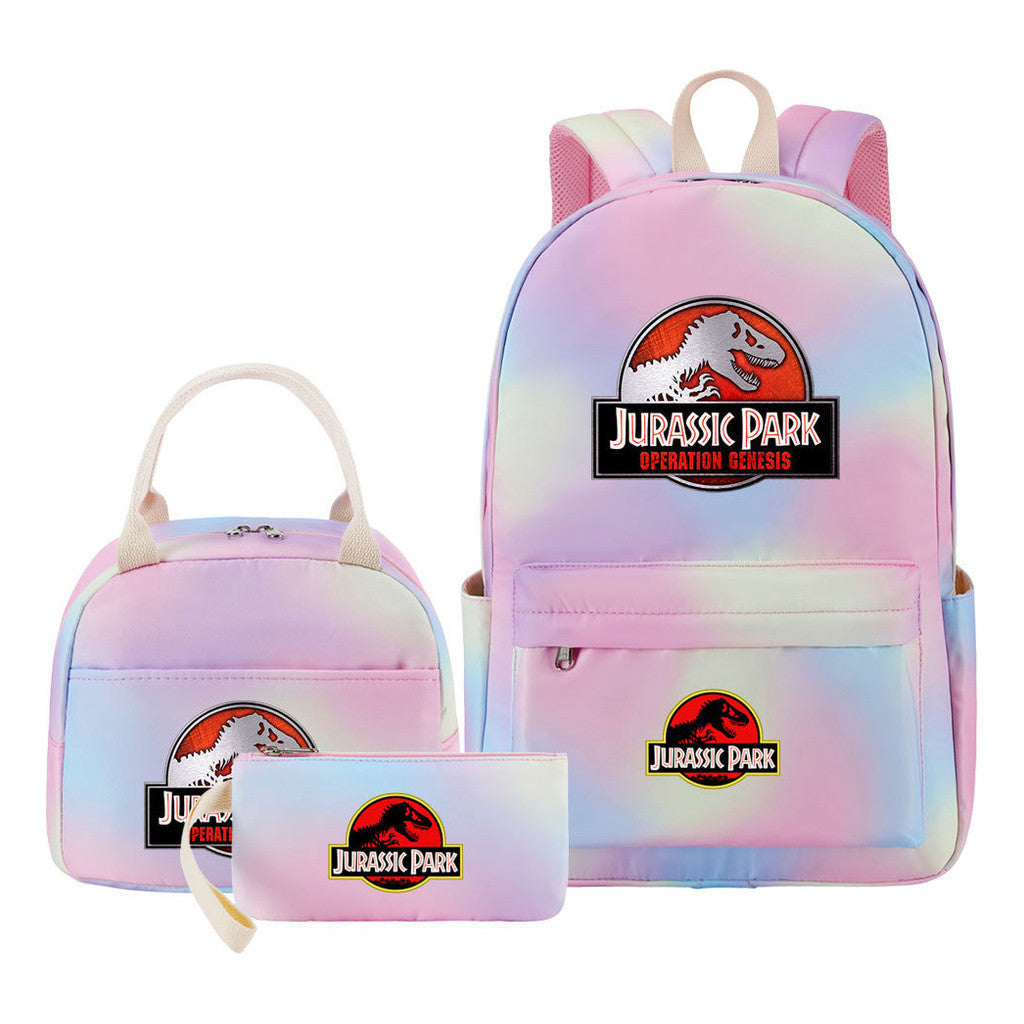 Jurassic Park Dinosaur Student Girls School Bag Lunch Bag Three Piece Set Backpack Set