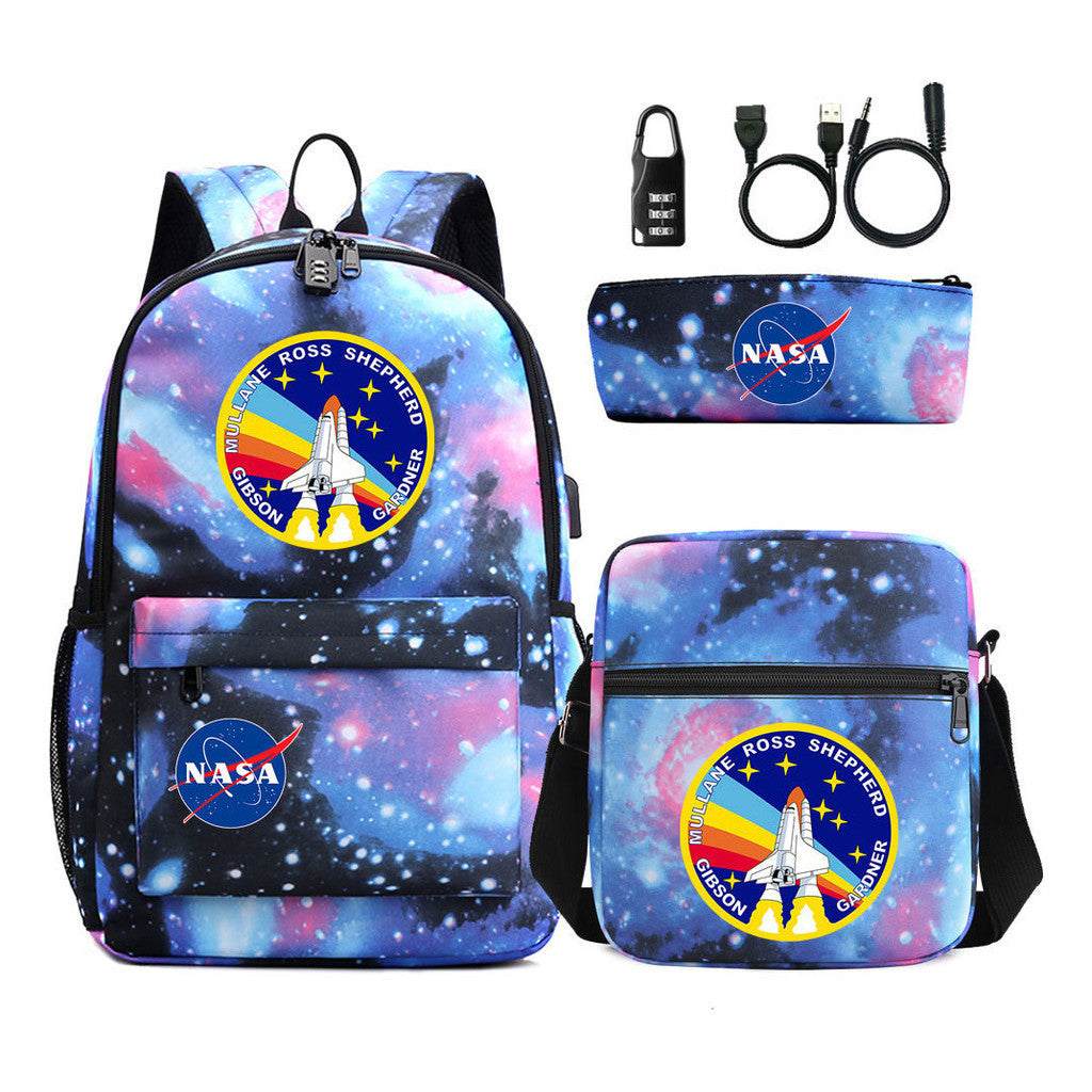 Fashionable Usb Password Lock Youth Student Backpack Three Piece Set Backpack
