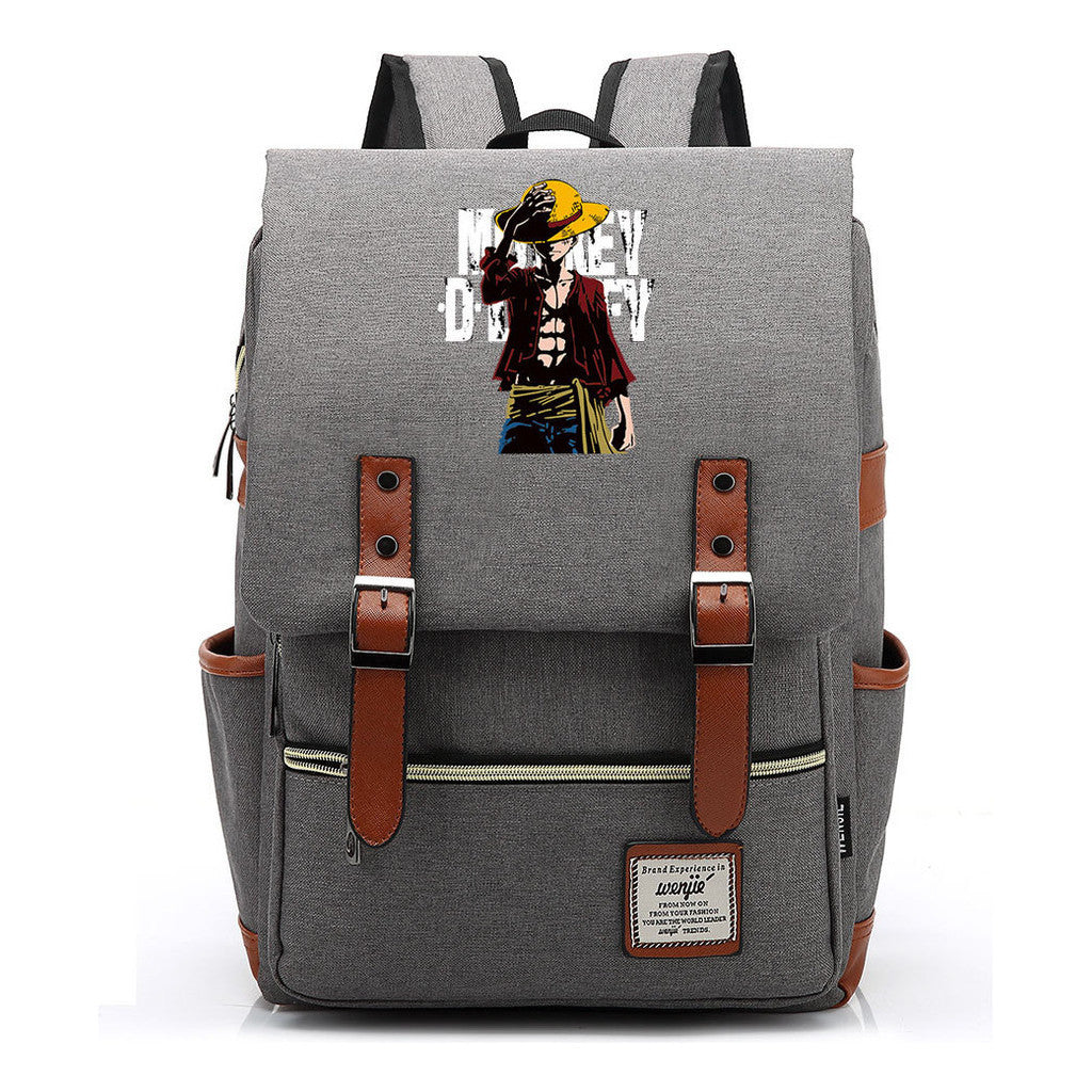 Anime Pirate King Luffy Printed Student Backpack For Men And Women With Casual Belt Buckle Classic Backpack