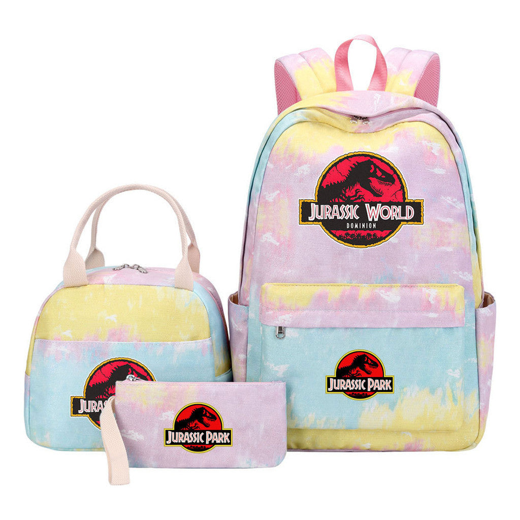 Jurassic Park Dinosaur Youth Student Girls School Bag Lunch Bag Three Piece Set Backpack Set