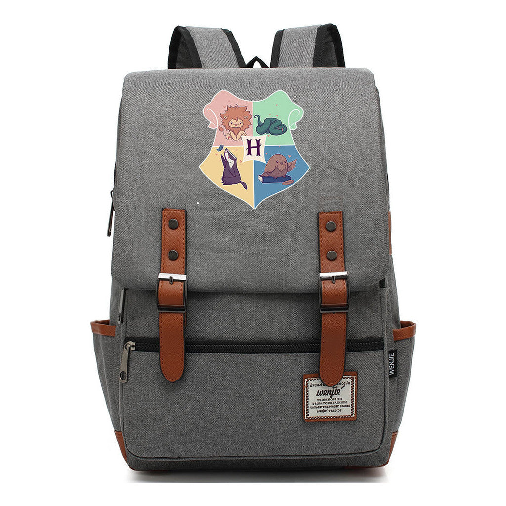 School Of Magic Printed Schoolbags For Young Students, Casual Belt Buckles And Classic Backpacks