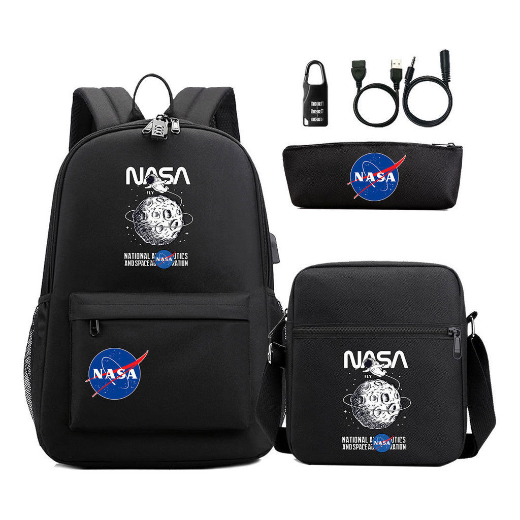 Fashionable Usb Password Lock Youth Student Backpack Three Piece Set Backpack