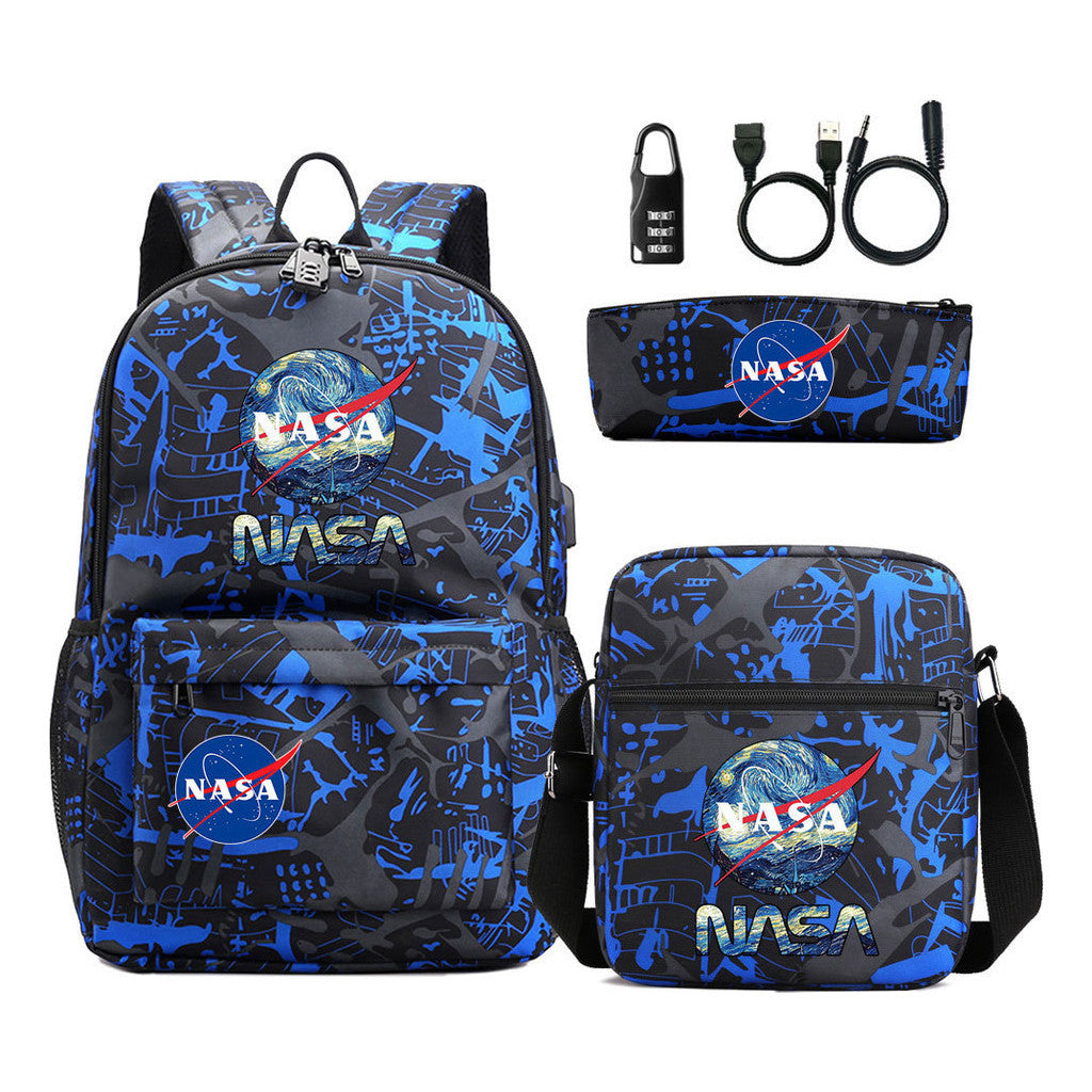 Fashionable Usb Password Lock Youth Student Backpack Three Piece Set Backpack