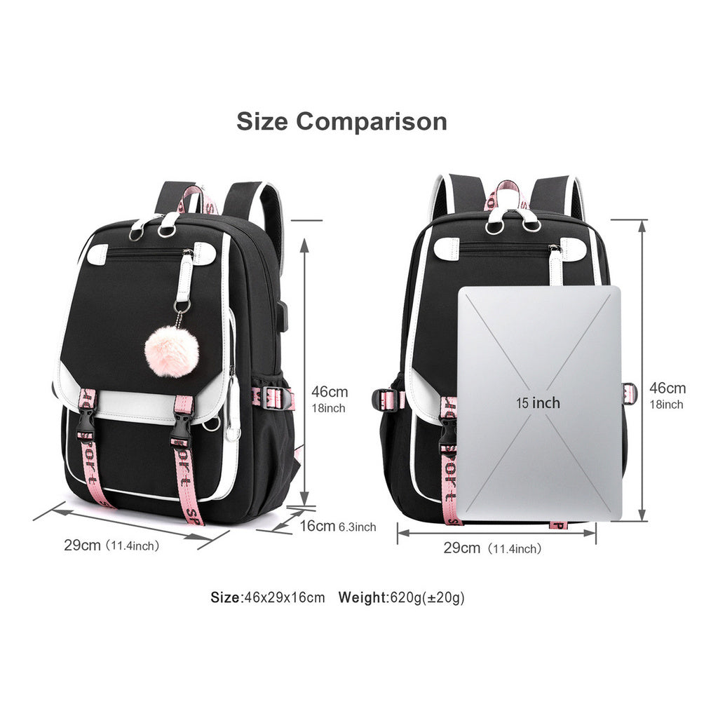 Printed Usb Youth Student Backpack For Men And Women With Casual Woven Strap Flap Backpack