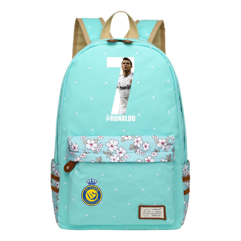 Football Star Cristiano Ronaldo Printed Youth Student Backpack With Floral Floral Design For Men And Women's Leisure Backpack
