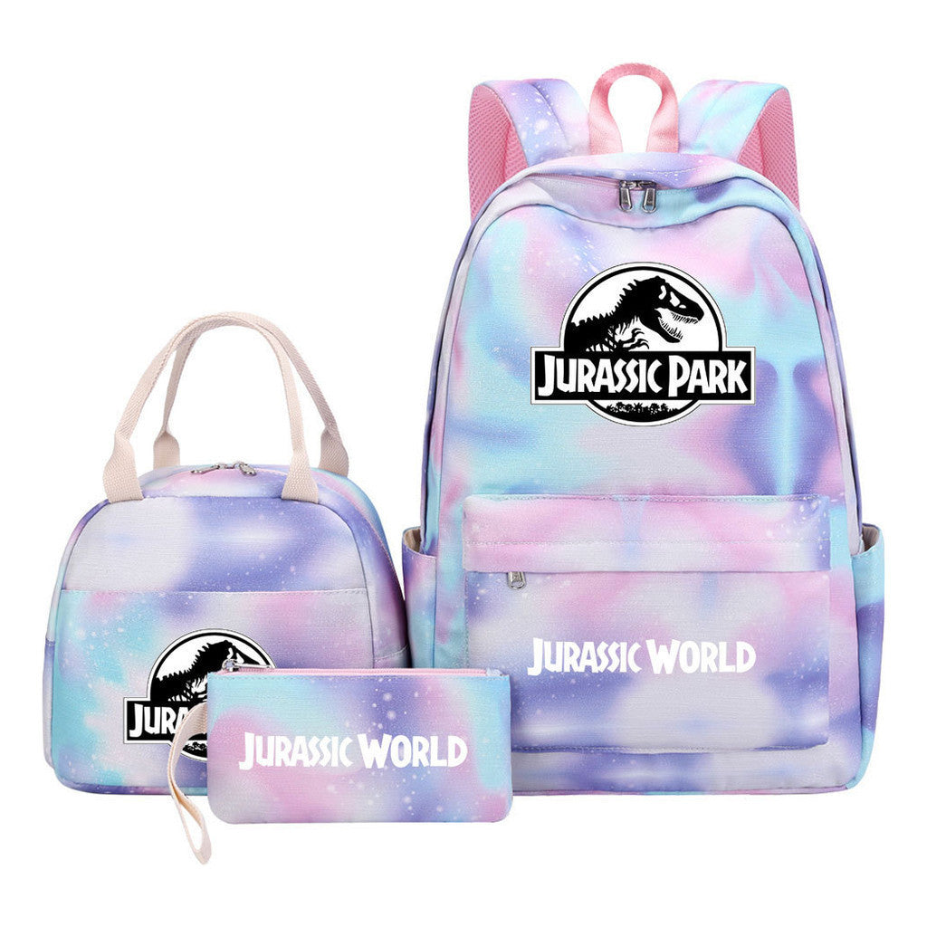 Jurassic Park Dinosaur Youth Student Girls School Bag Lunch Bag Three Piece Set Backpack Set