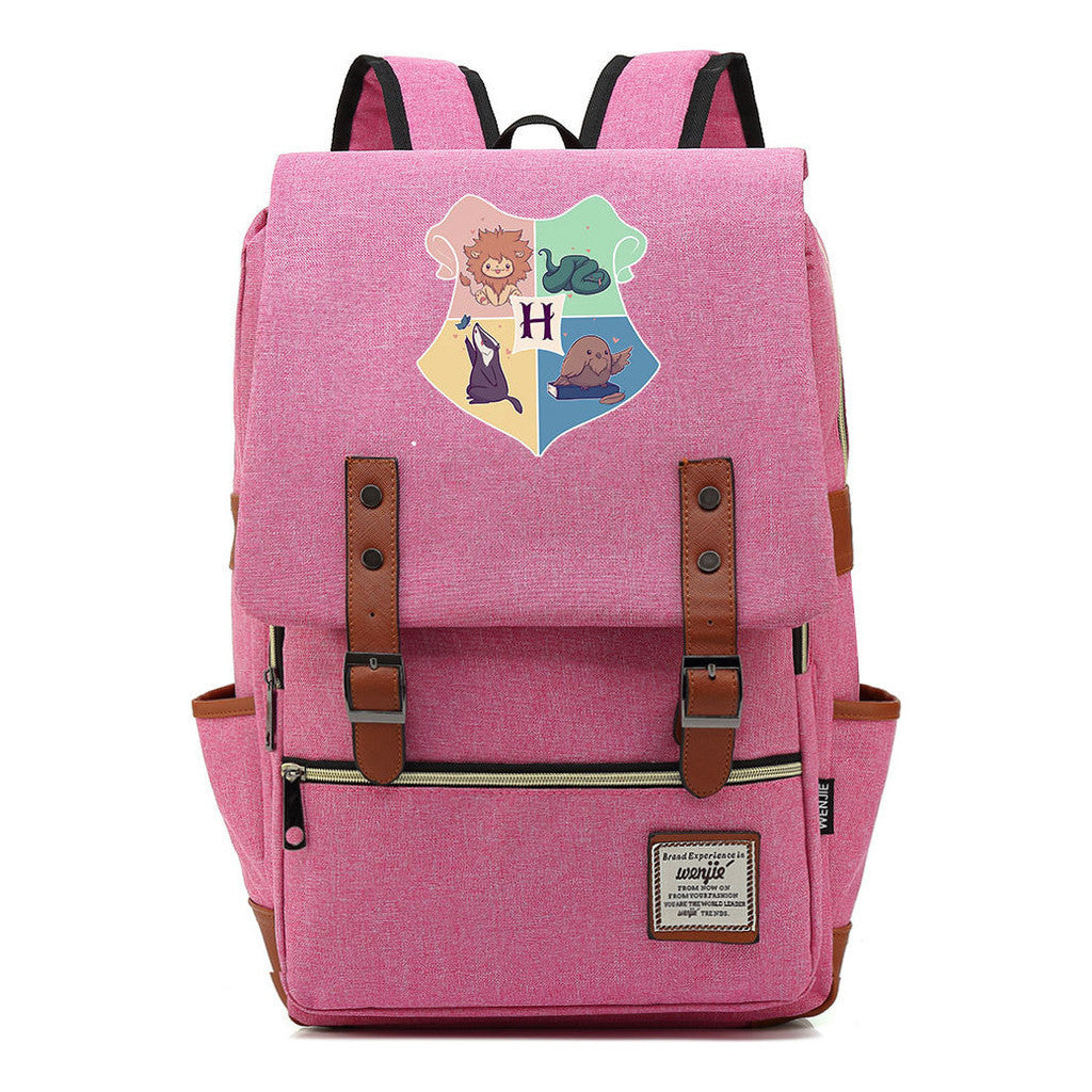 School Of Magic Printed Schoolbags For Young Students, Casual Belt Buckles And Classic Backpacks