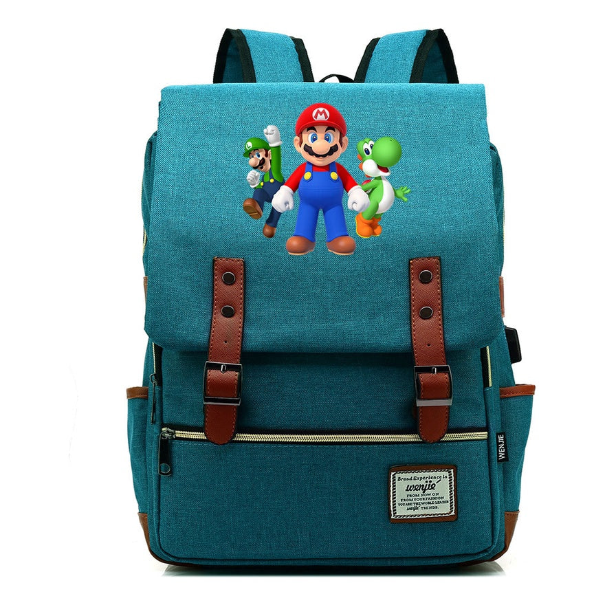 Super Mario Youth Student backpack USB casual backpack