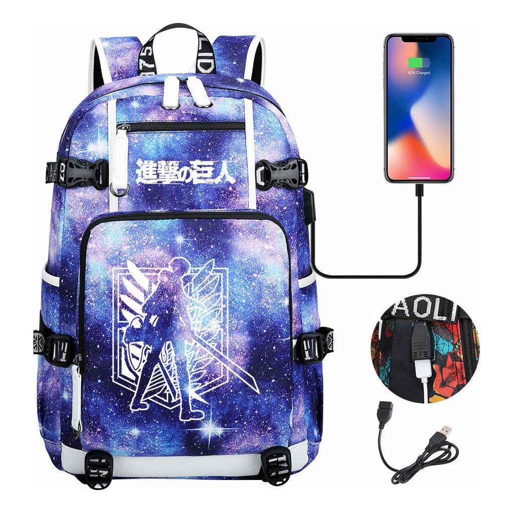 The Giant Of Manga Attack Usb Youth Student Backpack For Men And Women's Leisure Travel Backpack