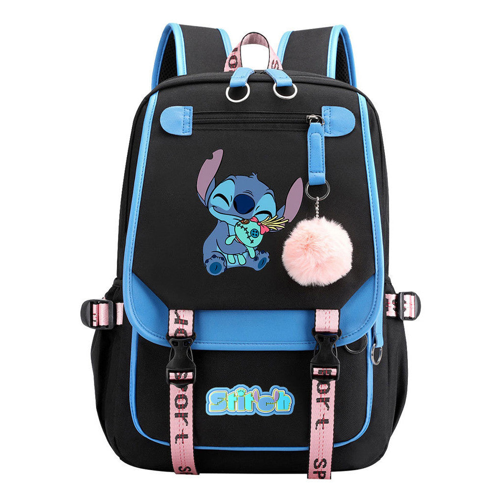 Interstellar Baby Stitch Usb Youth Backpack For Men And Women, Casual Woven Strap Flip Back Backpack