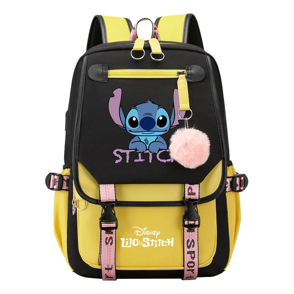 Interstellar Baby Stitch Usb Backpack For Boys And Girls, Casual Woven Strap Flip Back Backpack