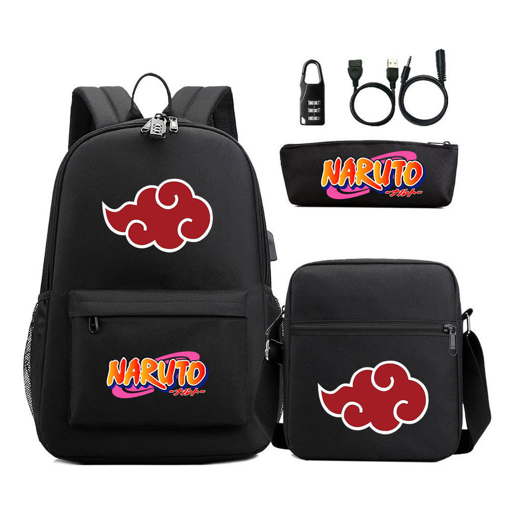 Naruto Usb Password Lock Youth Student Backpack Three Piece Set For Men And Women Backpacks