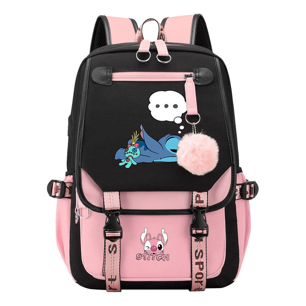 Usb Student Backpack Men's And Women's Casual Woven Strap Flip Backpack