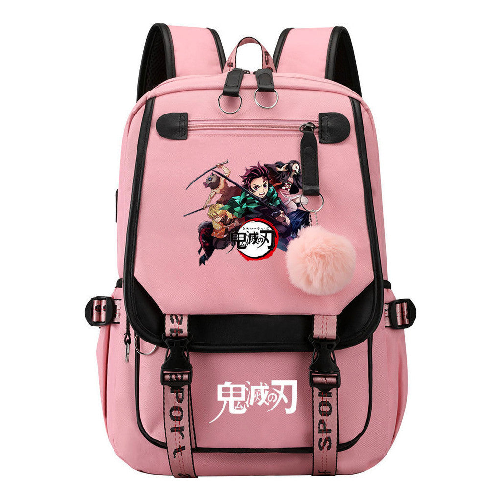 Japanese Cartoon Fashion Usb Student Backpack Casual Woven Flap Backpack