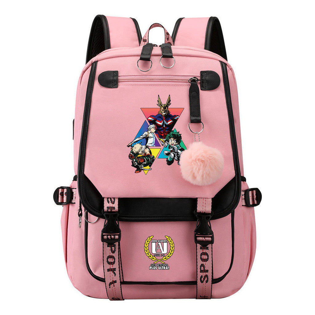 My Heroes Academy Usb Student Backpack, Casual Woven Strap Flip Back Backpack