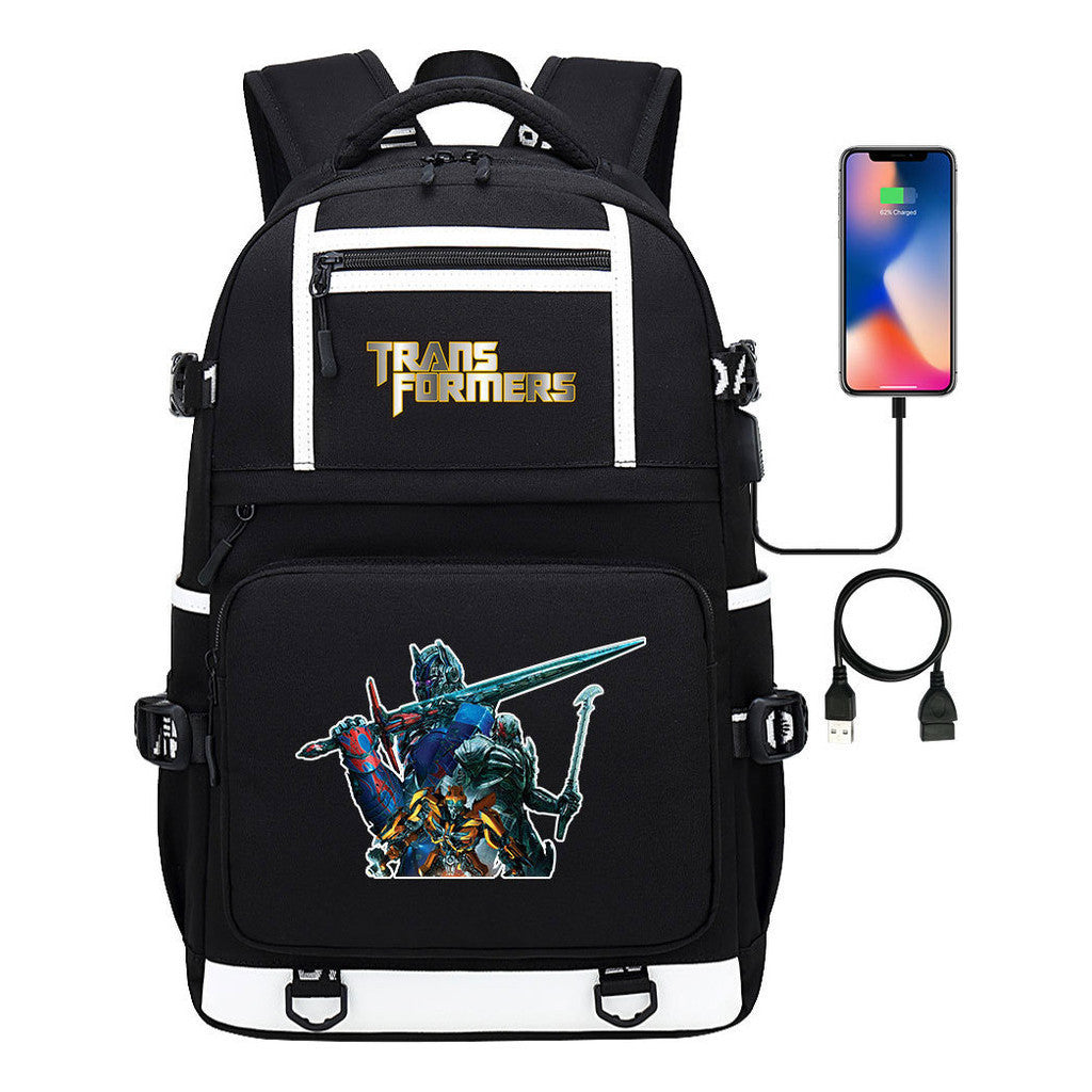 Cartoon Anime Deformation Mecha Print Usb Student Backpack For Men And Women Backpack Leisure Travel Bag