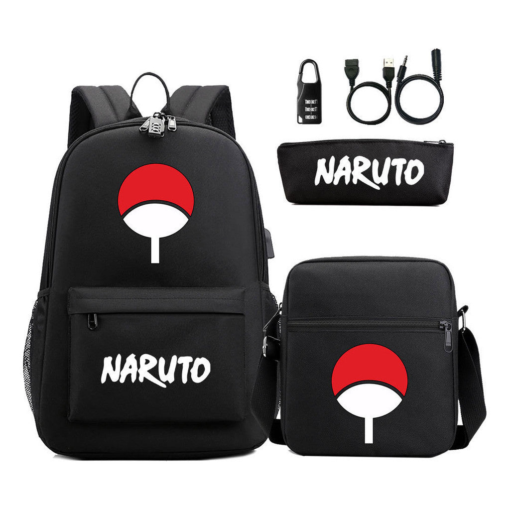 Naruto Usb Password Lock Youth Student Backpack Three Piece Set For Men And Women Backpack Set