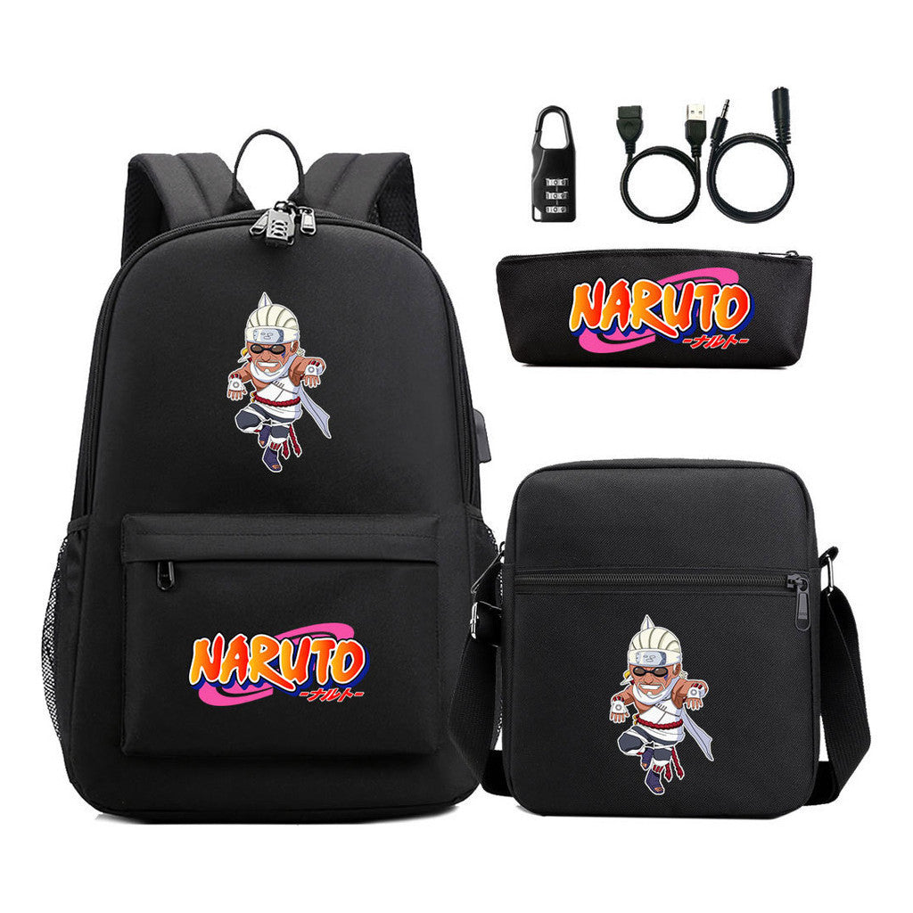 Naruto Usb Password Lock Youth Student Backpack Three Piece Set For Men And Women Backpacks