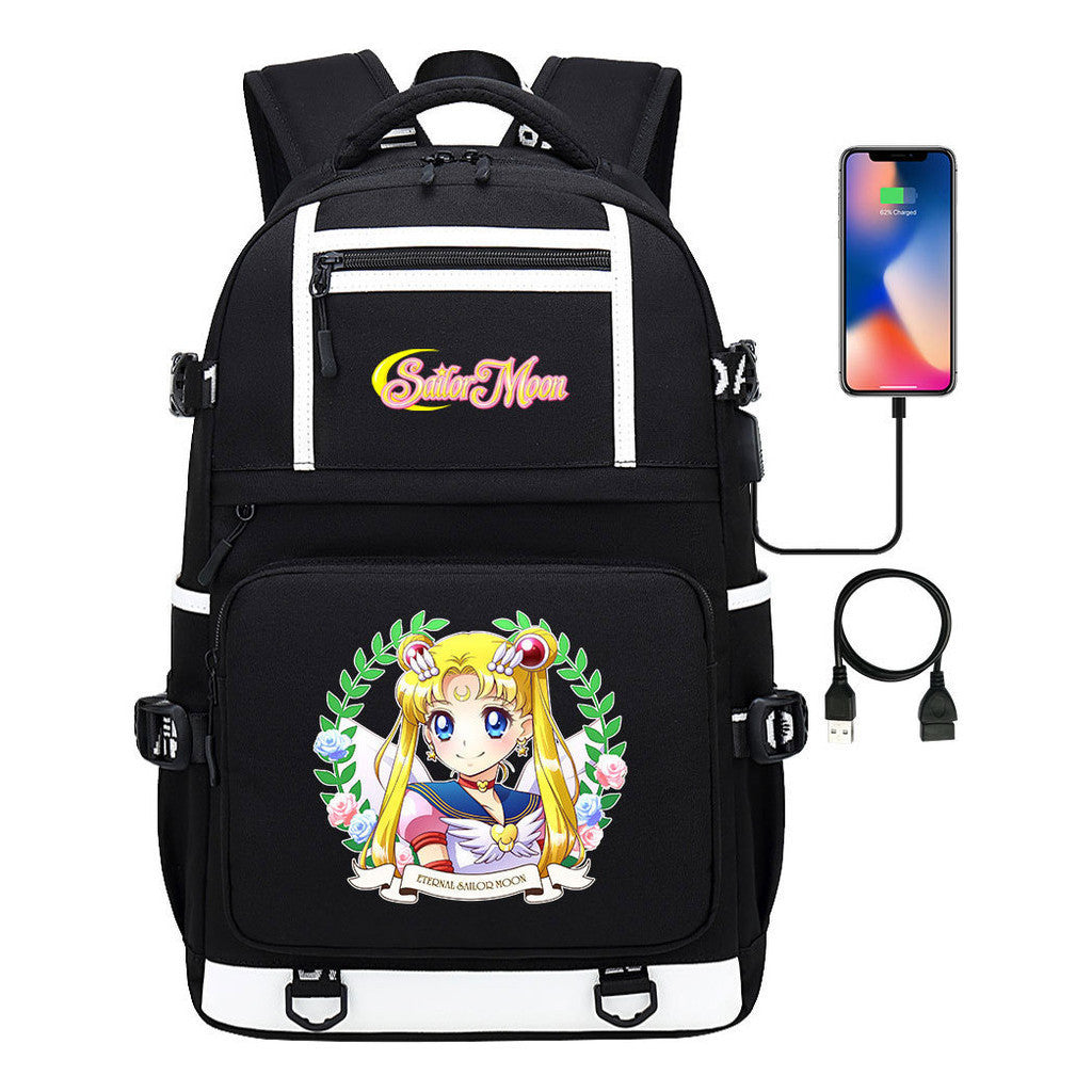 Anime Beauty Girl Warrior Usb Youth Student School Bag Men's And Women's Backpack Leisure Travel Backpack