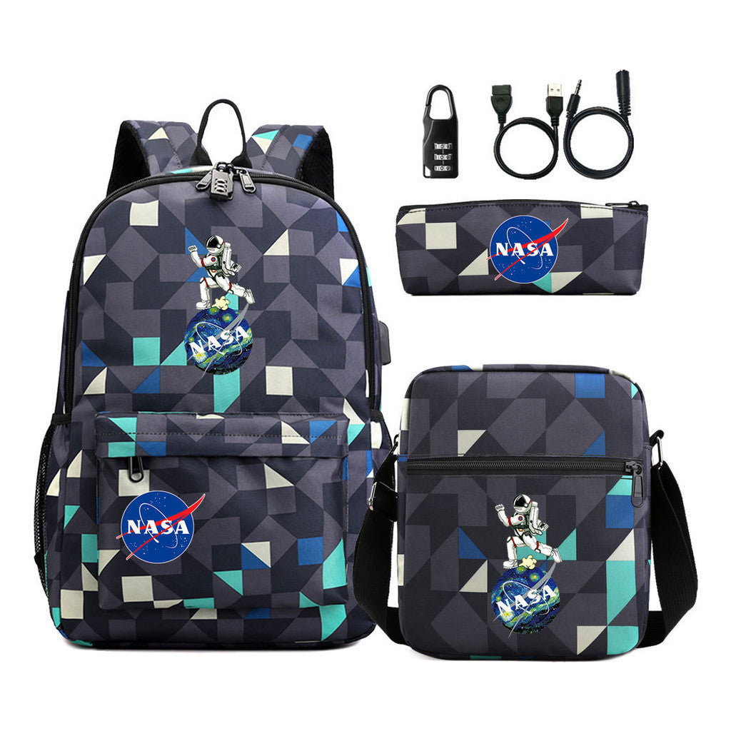 Fashionable Usb Password Lock Youth Student Backpack Three Piece Set Backpack