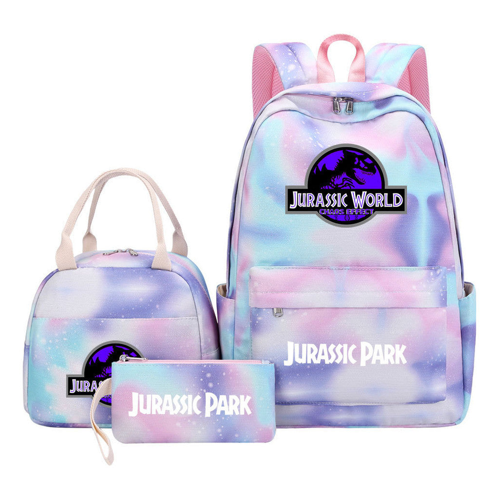 Jurassic Park Dinosaur Youth Student Girls School Bag Lunch Bag Three Piece Set Backpack Set