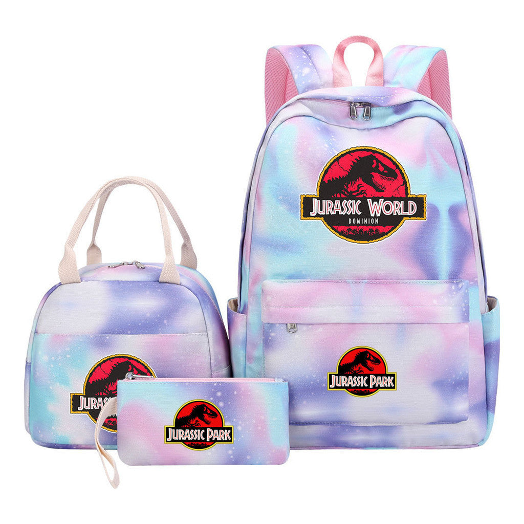 Jurassic Park Dinosaur Youth Student Girls School Bag Lunch Bag Three Piece Set Backpack Set