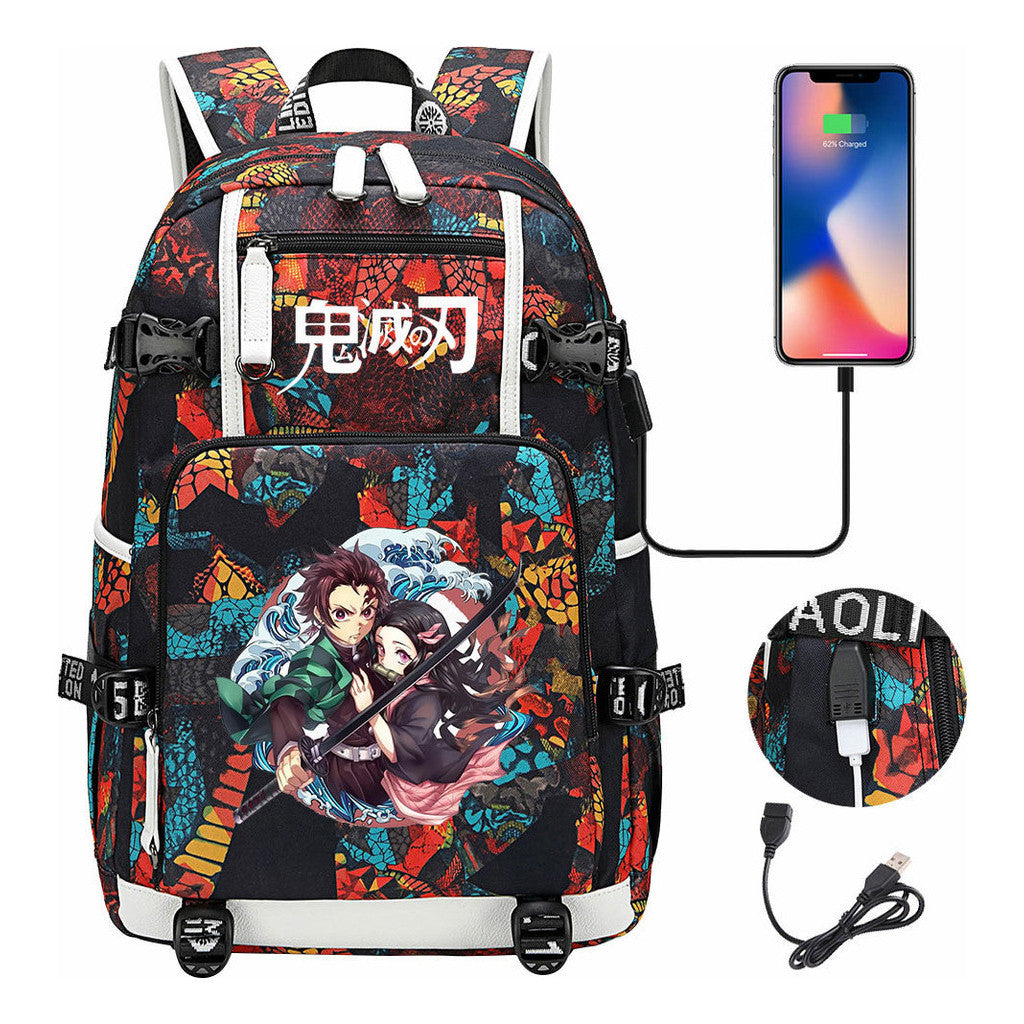 Cartoon Printed Usb Large Capacity Backpack For Men And Women's Leisure Travel Backpack