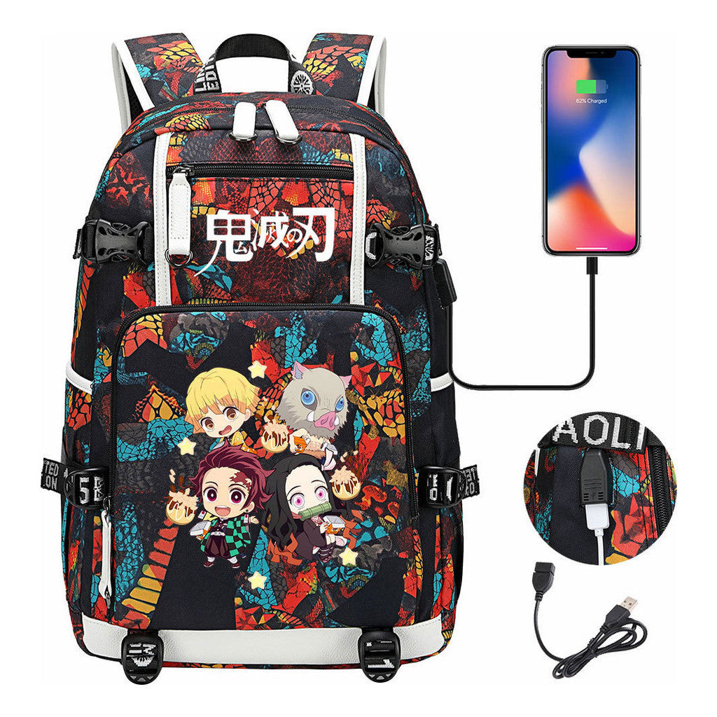 Cartoon Printed Usb Large Capacity Student Backpack For Leisure Travel Backpack