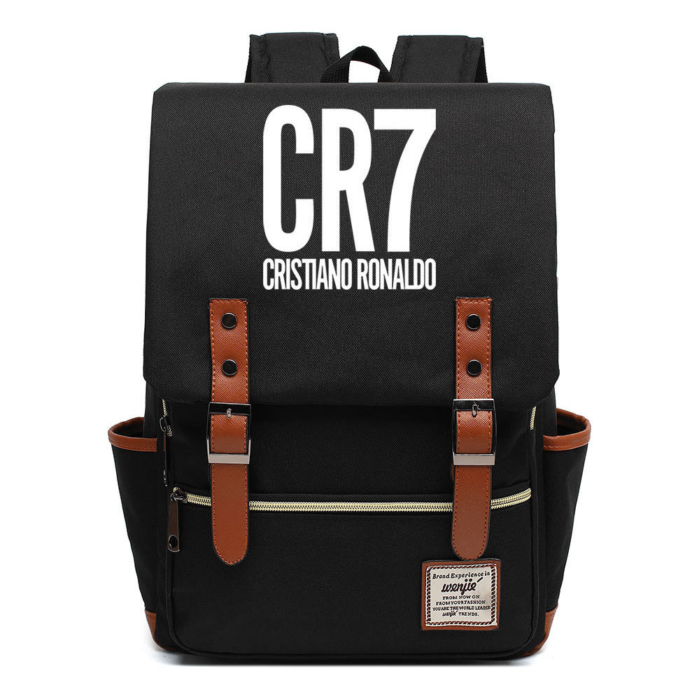 Football Star Cristiano Ronaldo Printed Backpack For Men And Women With Casual Belt Buckle Classic Backpack