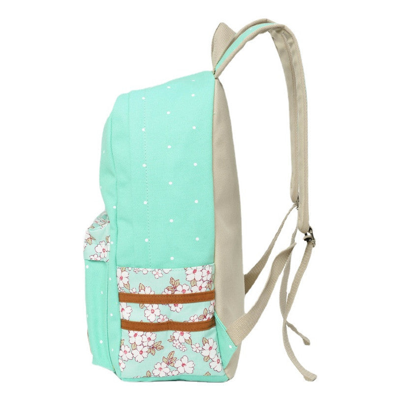 Anime Cartoon Cheshire Cat Print Youth Student Backpack With Floral Casual Backpack