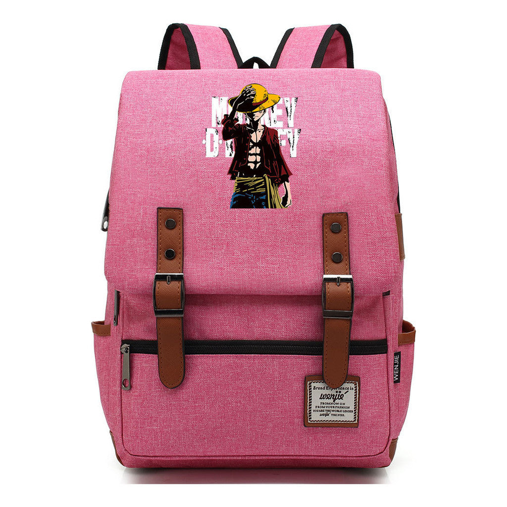 Anime Pirate King Luffy Printed Student Backpack For Men And Women With Casual Belt Buckle Classic Backpack