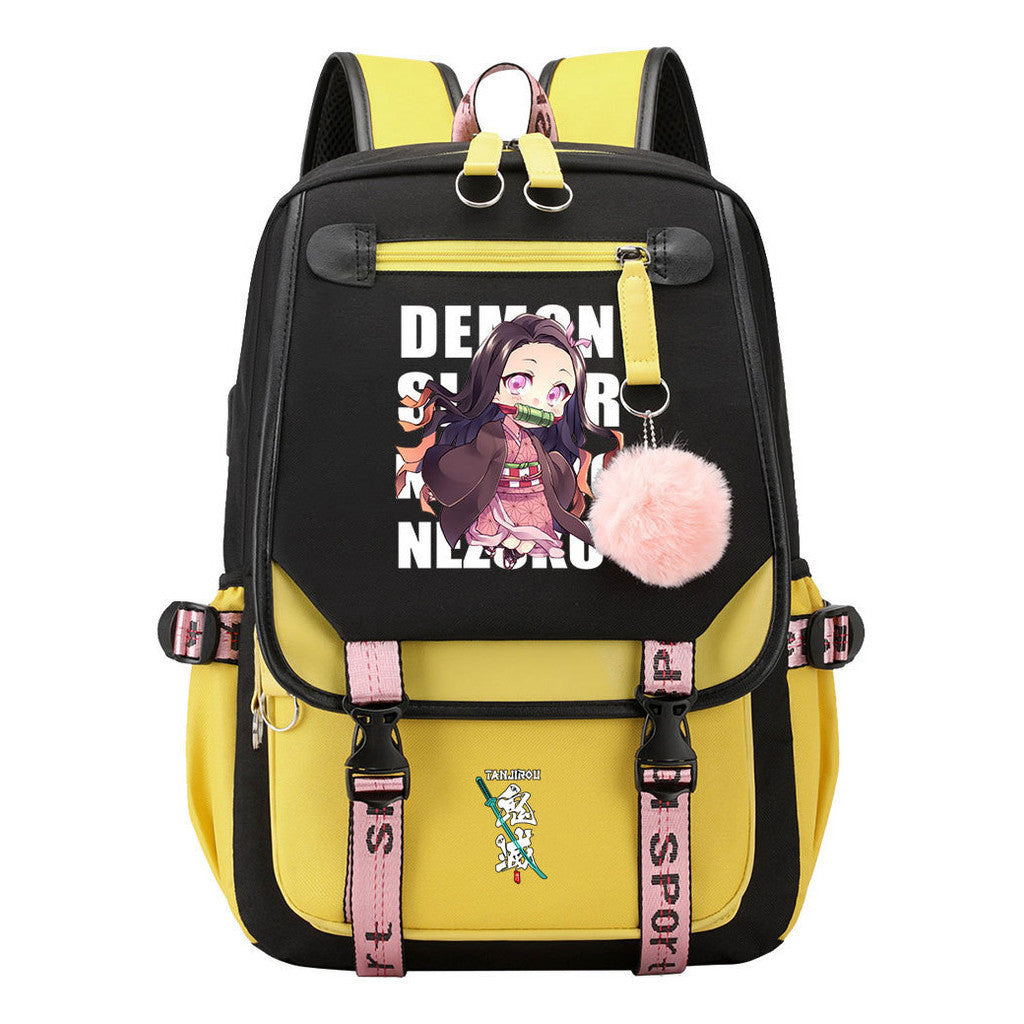 Cartoon Fashion Usb Youth Student School Bag Casual Ribbon Flip Backpack