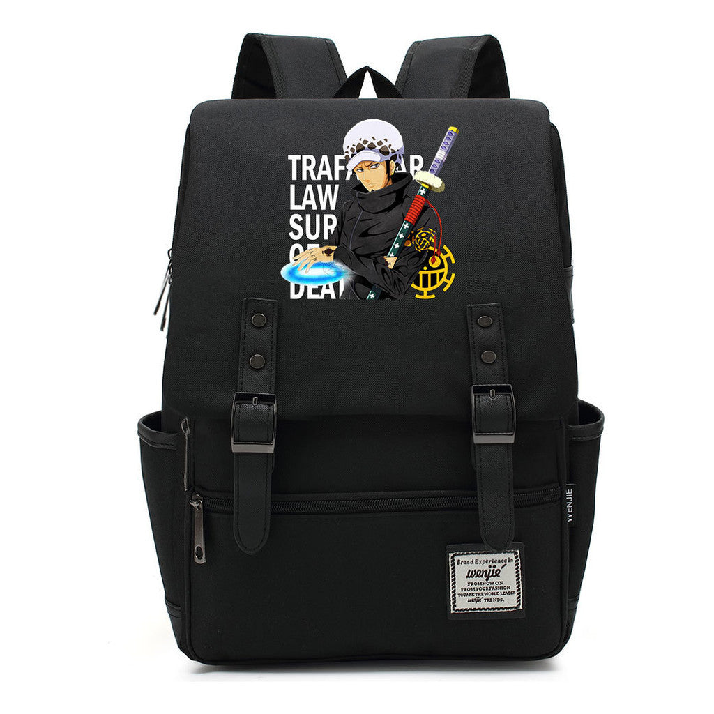 Anime Pirate King Luffy Printed Student School Bag Casual Belt Buckle Classic Backpack