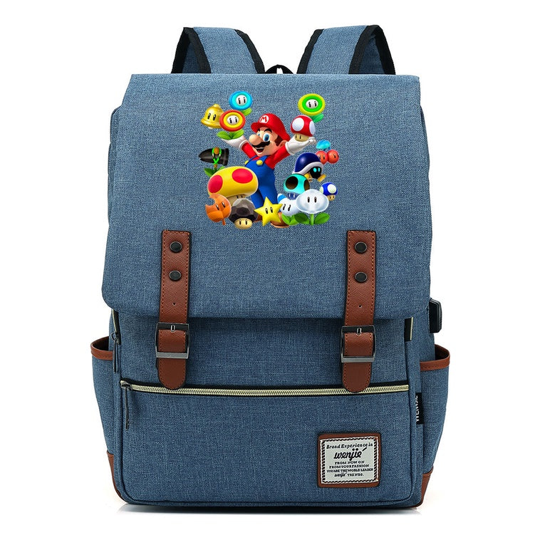 Super Mario Youth Student backpack USB casual backpack