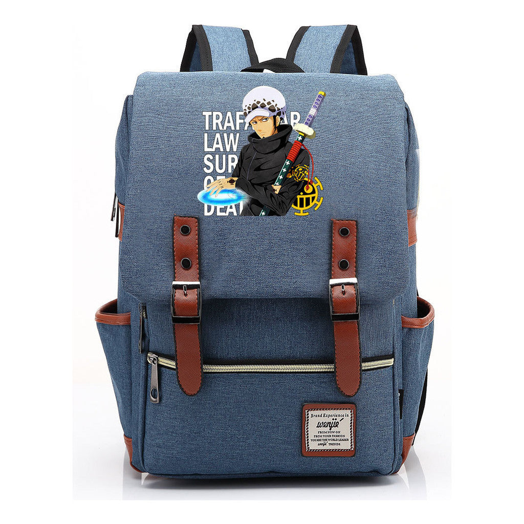 Anime Pirate King Luffy Printed Student School Bag Casual Belt Buckle Classic Backpack